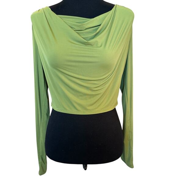 New ~ OPEN EDIT NORDSTROM ~ Women's Green Cowl Neck Cropped Blouse Top Size S - Picture 4 of 8